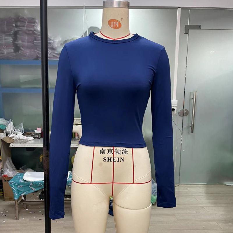Women's Spring New Shirt Solid Color Crew Neck Bottom Shirt Slim Wear Hand Long Sleeve Top Women