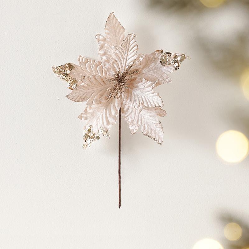 Třpytivé flitrové umělé vánoční květiny Veselé Vánoce ozdoby na vánoční stromek Šťastný nový rok ozdoby Vánoční umělé květiny dekorace