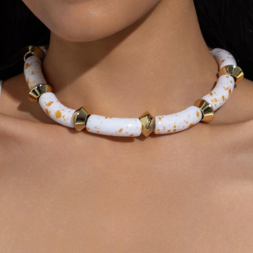 Bohemian Acrylic Special-shaped Bead Necklace Beach Wind Disc Bead Bamboo Mixed and Matched Necklace Women