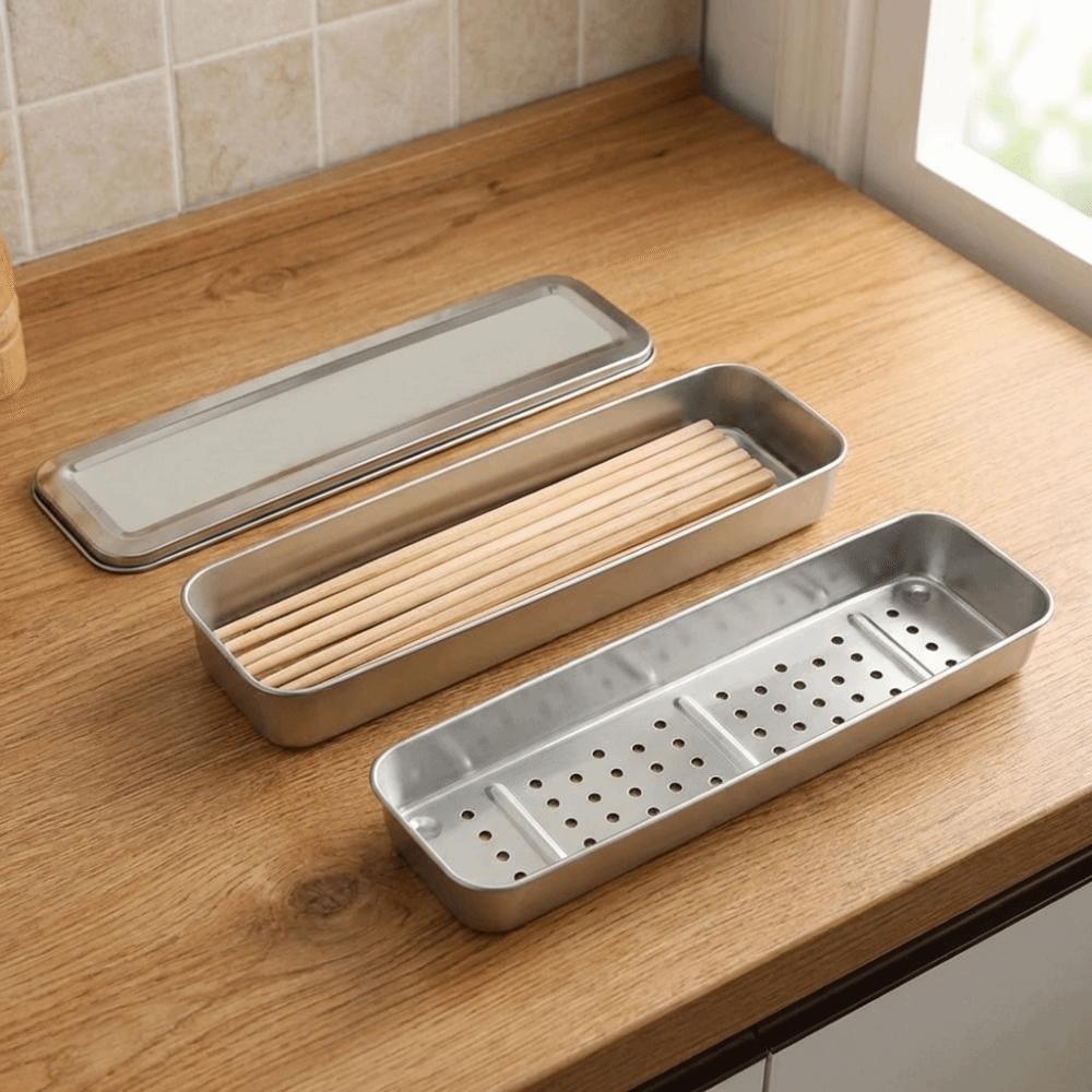 Draining Spoon Fork Storage Box Stainless Steel Chopsticks Cage Durable Cutlery Holder  for Kitchen