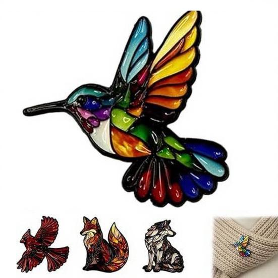 Wildlife Enamel Brooch Cute Animal Lapel Pin Colorful Hummingbird Fox Wolf Brooch Pin for Women Men Scarves Hats T-Shirts