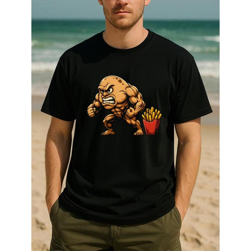 

Европейские размеры Мужская футболка с принтом Muscle Fries, Свободный топ с круглым вырезом, С коротким рукавом, Обычная версия футболки с коротким рукавом S чёрный