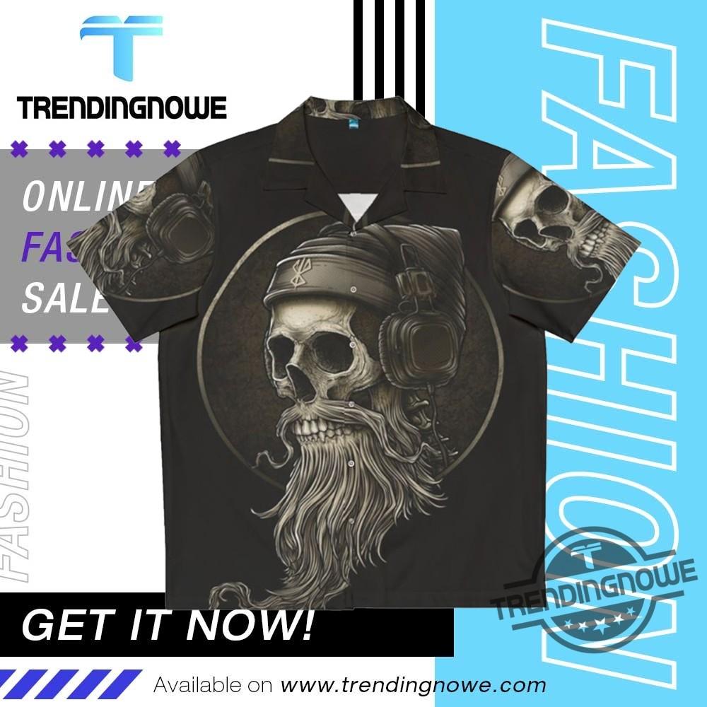 Viking Skull Beard Headphones Hawaiian Shirt Unisex T-Shirt XXXXL