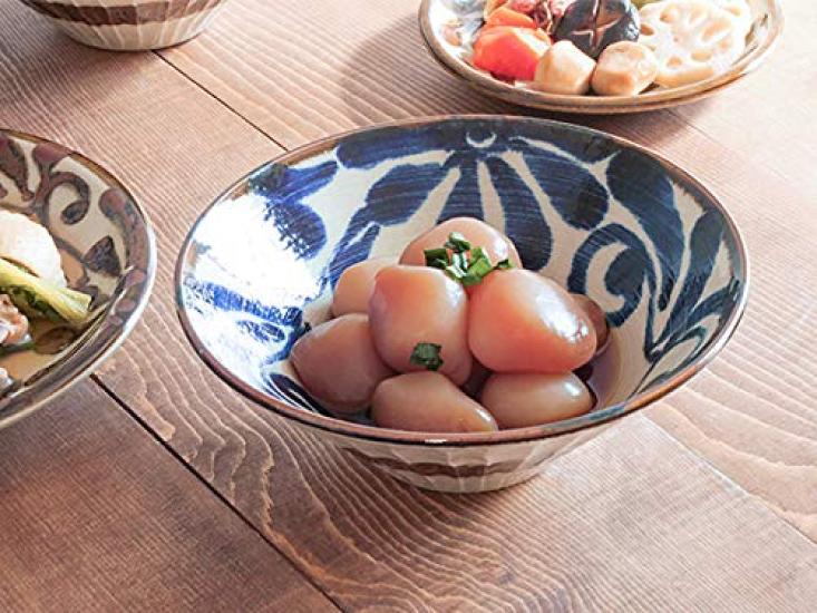Tableware East Japanese Tableware Ryukyu Bowl, Large, 18cm, Karakusa, Blue, Sh-017-01