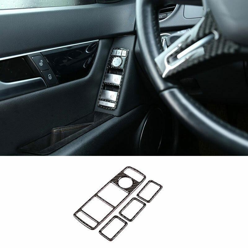Real Carbon Fiber Window Switch Button Garnish Trim For Benz C-Class 2007-2014