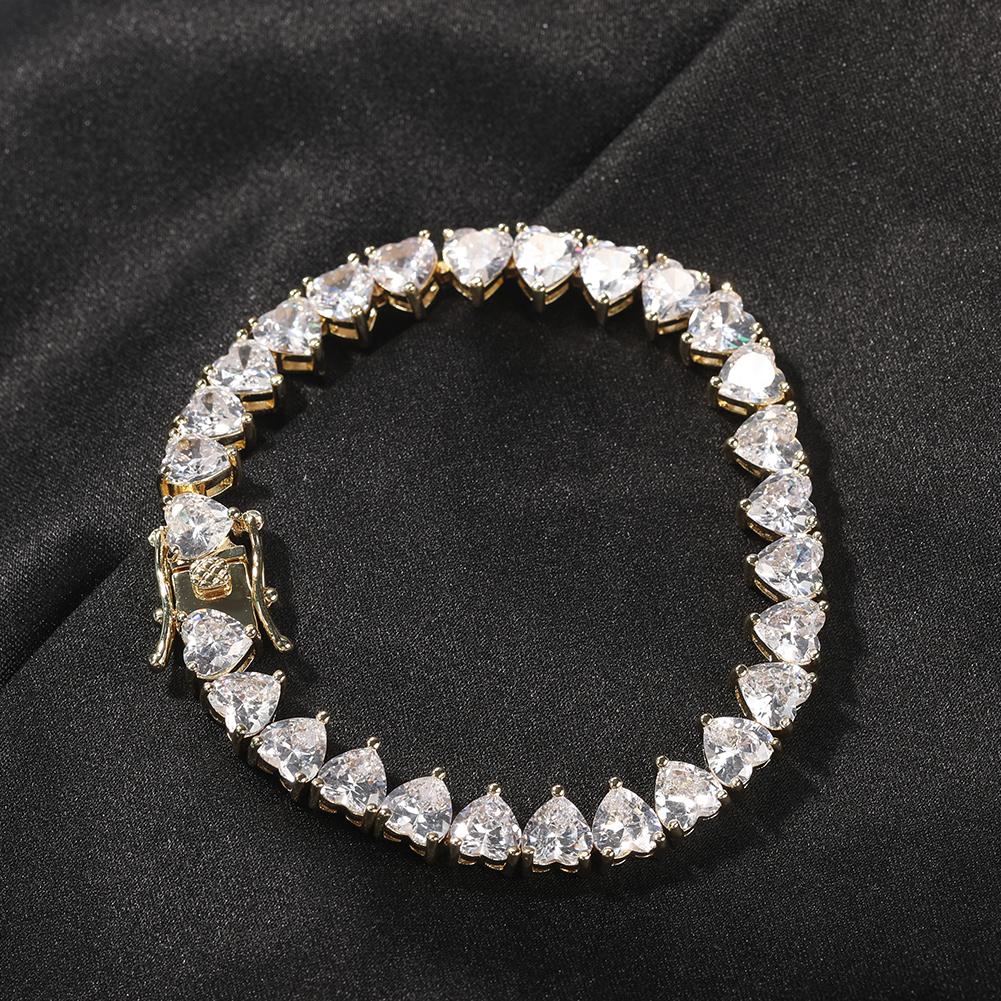 New Heart Shaped CZ Tennis Chain  Bling Delicate Bracelet Women Men Iced Out Bling Jewelry