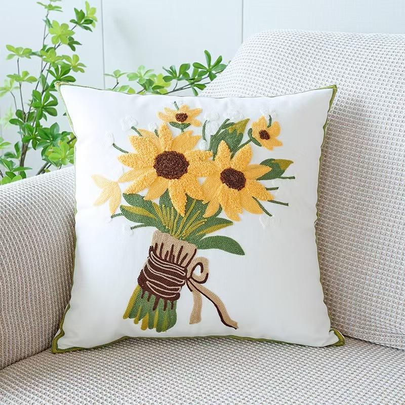 45X45Cm Cute Throw Embroided Pillow Cover Light Luxury Nordic Flower Sofa Cushion Waist Cover Home Decorative Pillowcase