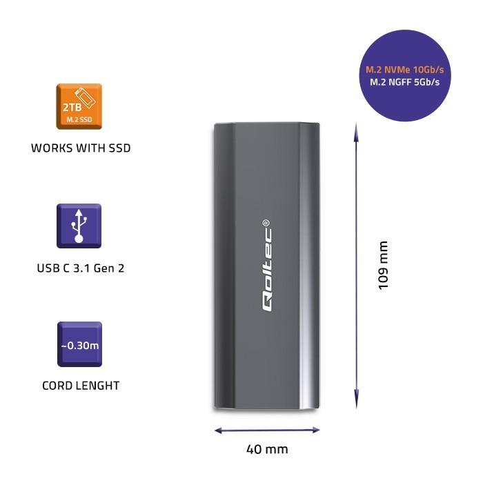 Enclosure for Drive M.2 SSD, SATA, NVMe, USB C