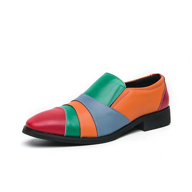 Hot Street Fashion Men Designer Pointed Patent Leather Shoes Mix Color Patchwork Loafers Wedding Male Office Dress Casual