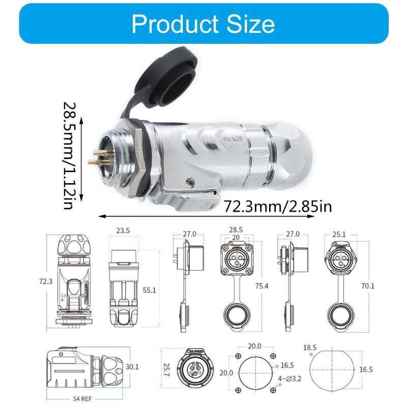 LP16 Fast Locking Aviation Connector Plug with LP12 Socket Full Metal Waterproof 2 3 4 5 7 9Pin Optional Full Metal