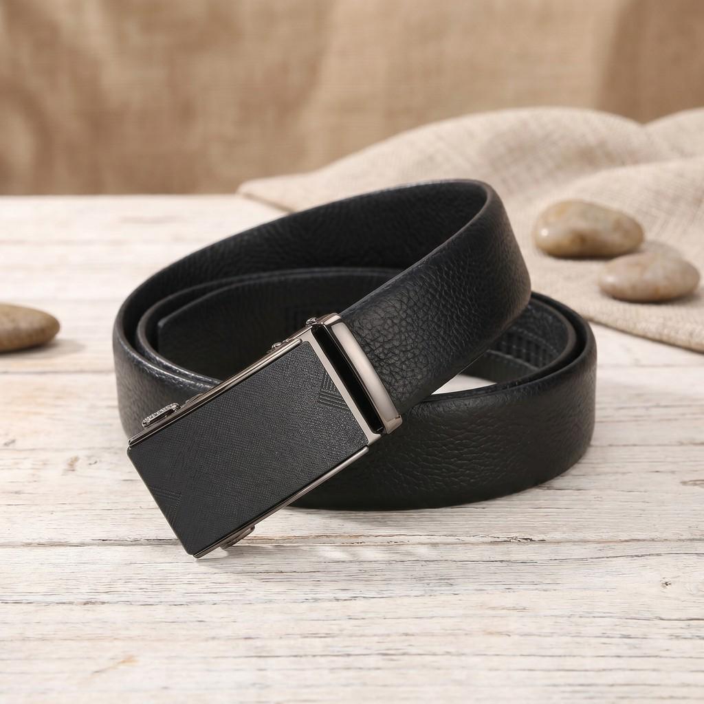 Men s Genuine Leather Formal Belt with Automatic Buckle - Fashionable, Celebrity-Endorsed, and Business-Ready 125 cm