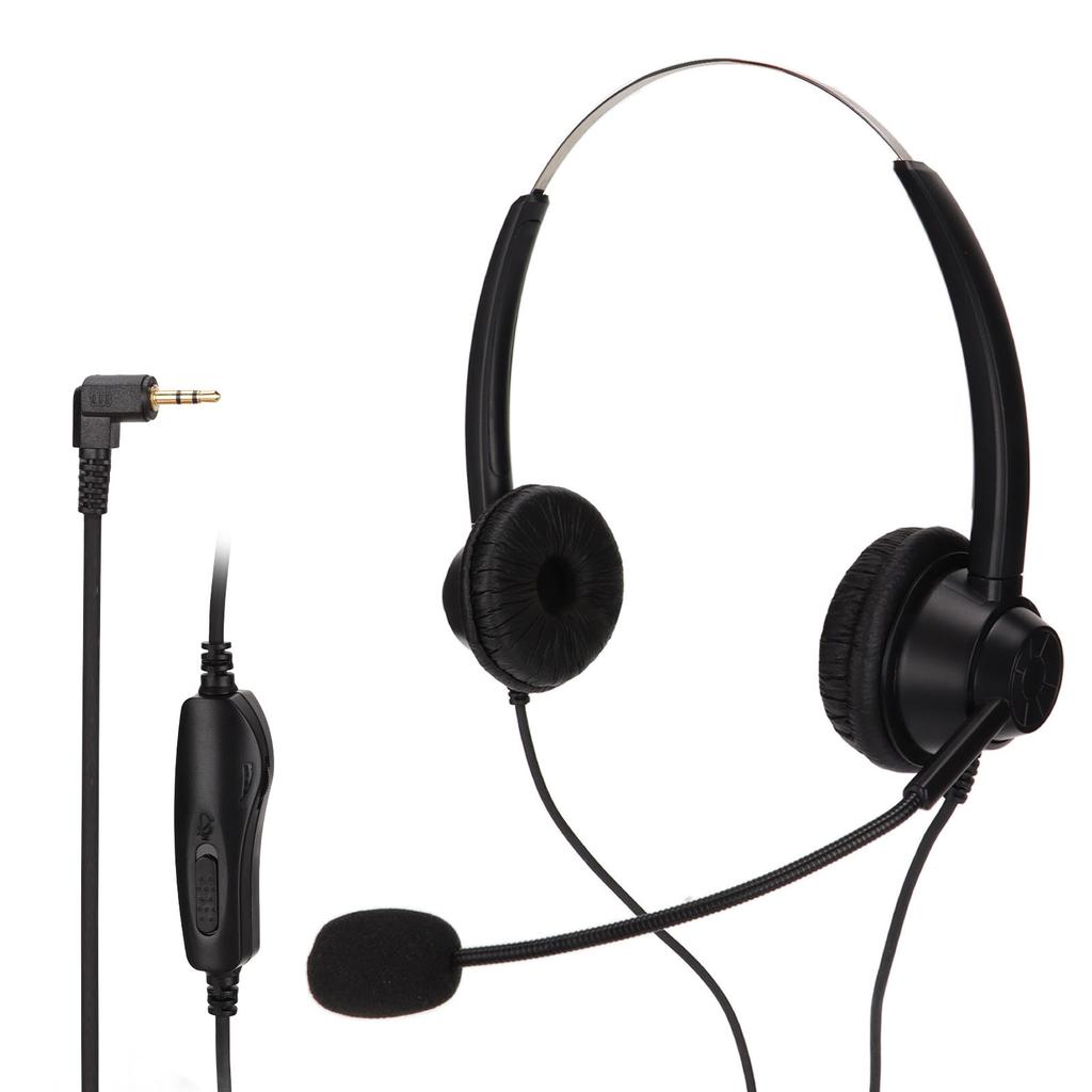2.5mm Telephone Headset Binaural Noise Cancelling Call Center Earphone with Mic Mute for Business Cu