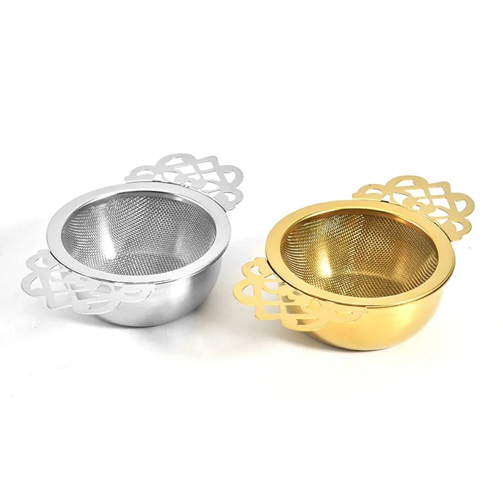 Double Ear With Drip Bowl Stainless Steel Loose Leaf Spice Infuser Filter Tea Strainer With Double Wing Handles