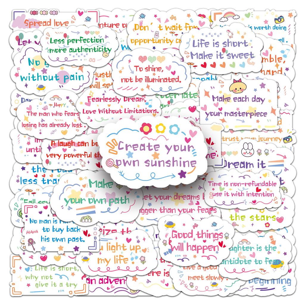 50 Inspirational English Sentences Graffiti Stickers Cartoon Slogans Short Sentences Decorative Water Cup Suitcase Mobile Phone Case Stickers