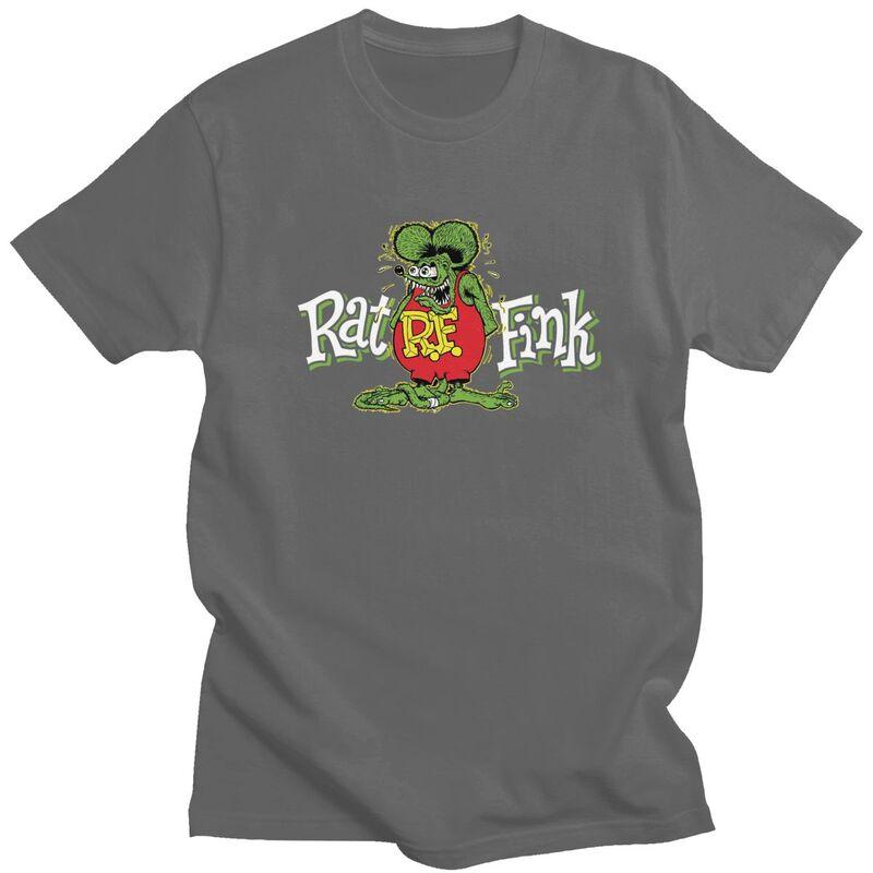 Custom Anime Cartoon Rat Fink T Shirts for Men Pure Cotton Tees Tshirts Short Sleeve Casual Tshirt