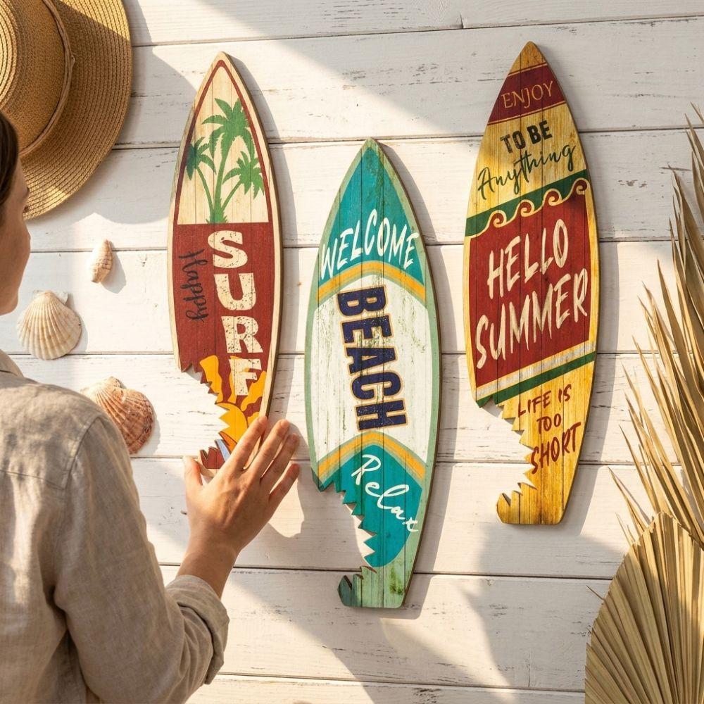 3 Stuks Kleurrijk Surfplank Wanddecoratie Vintage Print Surfplank Houten Bord Buiten Nautische Decoratie