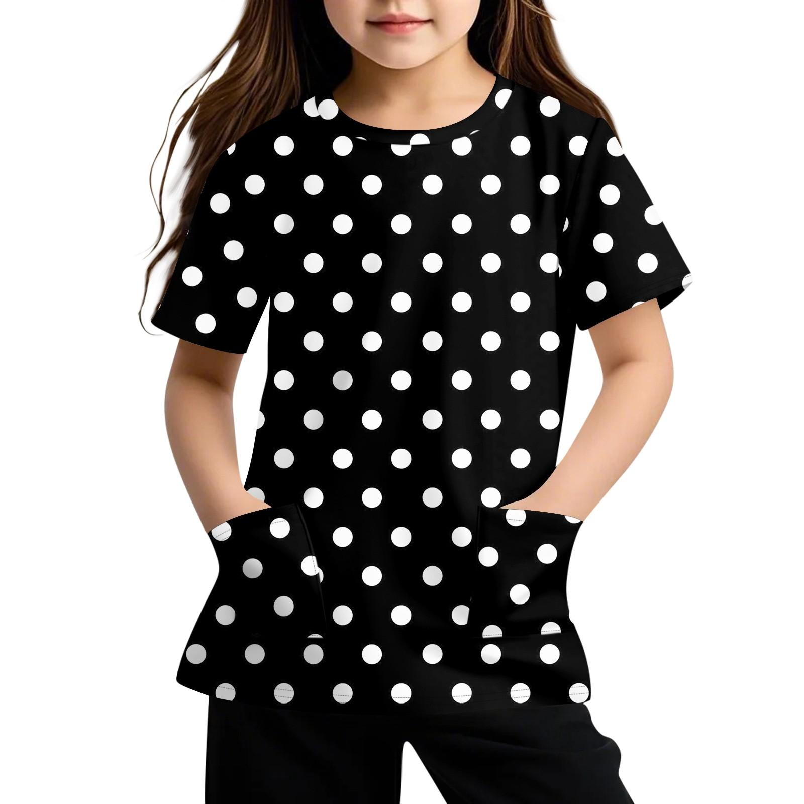 

Детская футболка с короткими рукавами и карманами, повседневная футболка с принтом, круглый вырез, блузка-пуловер 120 чёрный