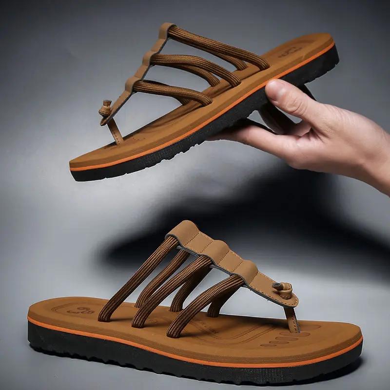 Fashion Flip Men's Shoe Flops Leather Beach Shiatsu Slides Flat Original Elegant Summer Sale Comfortable Designer Luxury Male Slipper