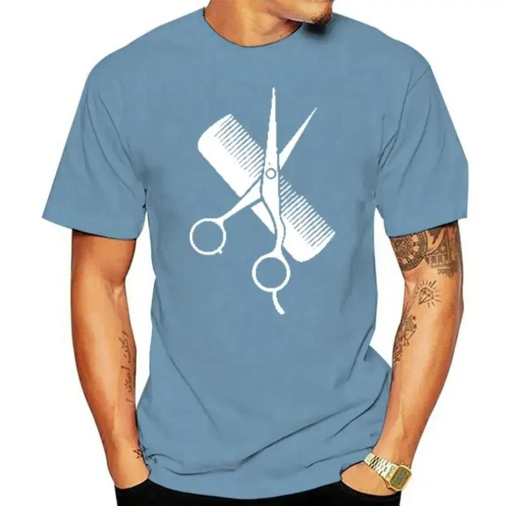 RAEEK Hip-Hop Simple Splicing Tee Tops Shirt Short Sleeve Men Gift Hairdresser Stylist Scissors Comb O-Neck T Shirts