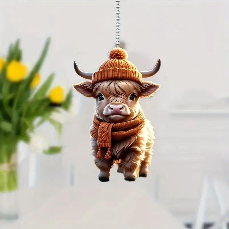 Adorable Cartoon Cow Acrylic Car Pendant Charming Holiday Tree Decoration Home Decor
