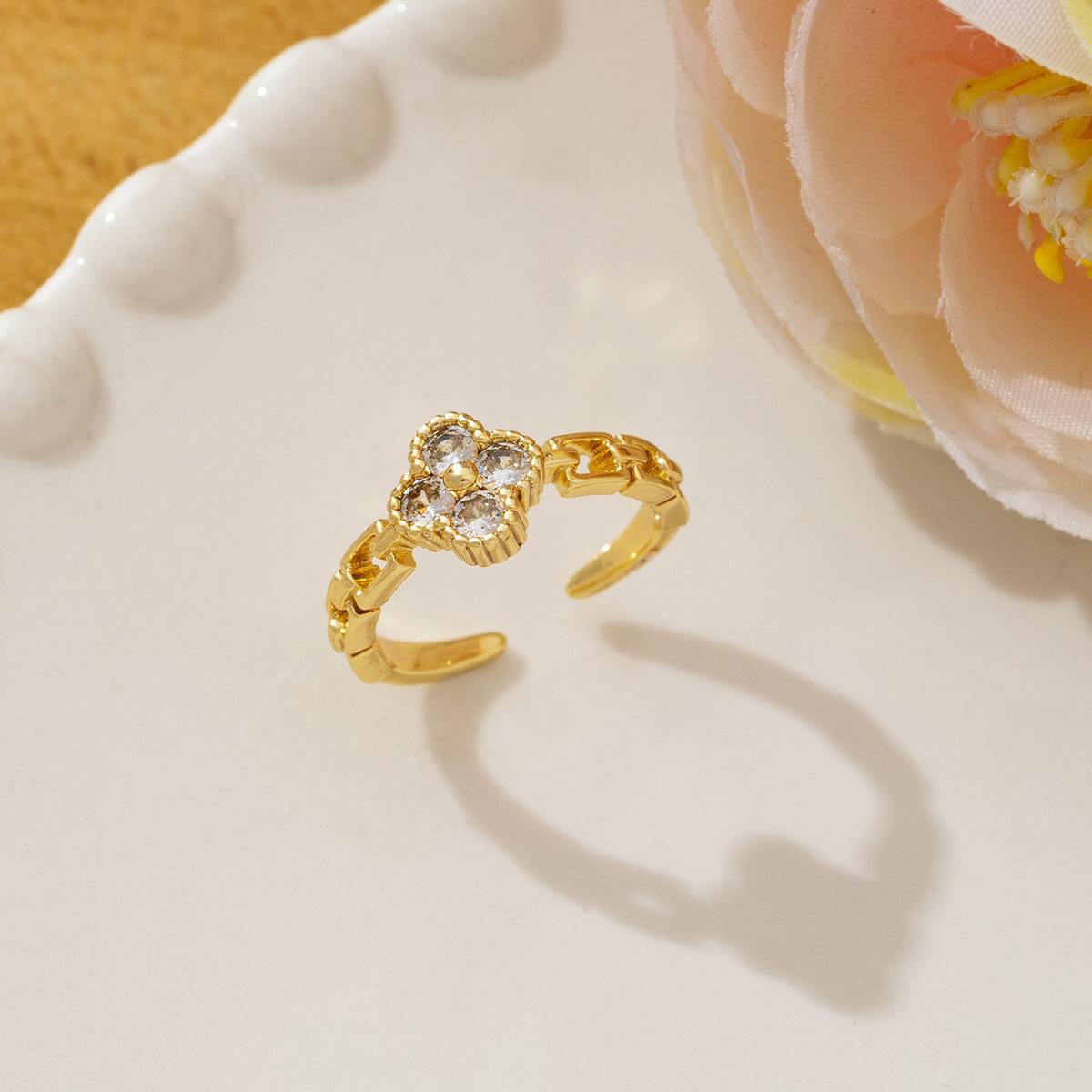 New Arrival Four-leaf Clover Ring for Women Accessible Luxury Open Zircon Ring for Women Jewelry