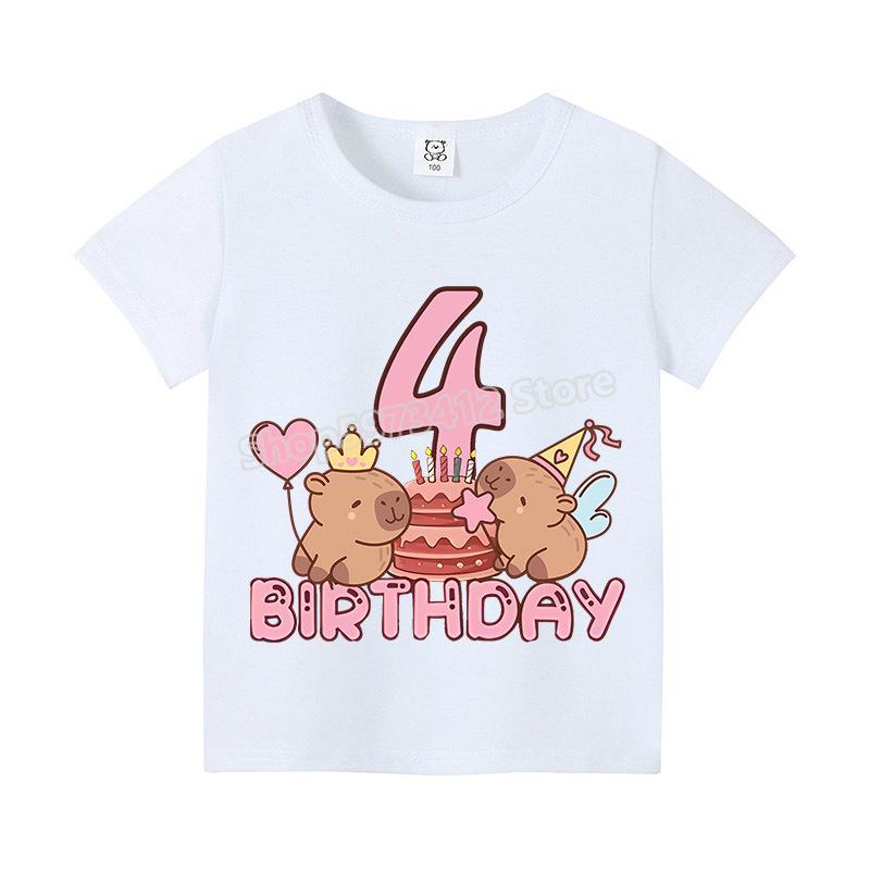 Capybara Child Casual Shirts Cotton Clothes Summer Short Sleeve White T-shirt Tee Anime Top Cute Shirt Cartoon Boy Girl Clothing