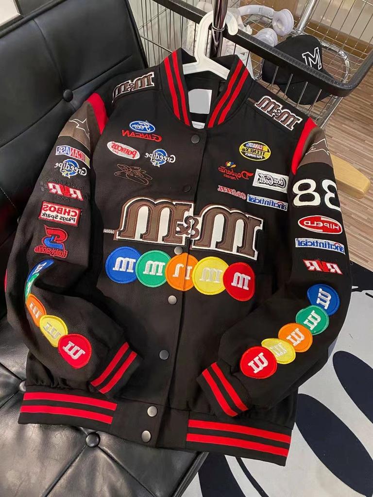 American baseball jersey men's and women's spring and autumn neutral heavy industry embroidered splicing locomotive jersey couple jacket jacket