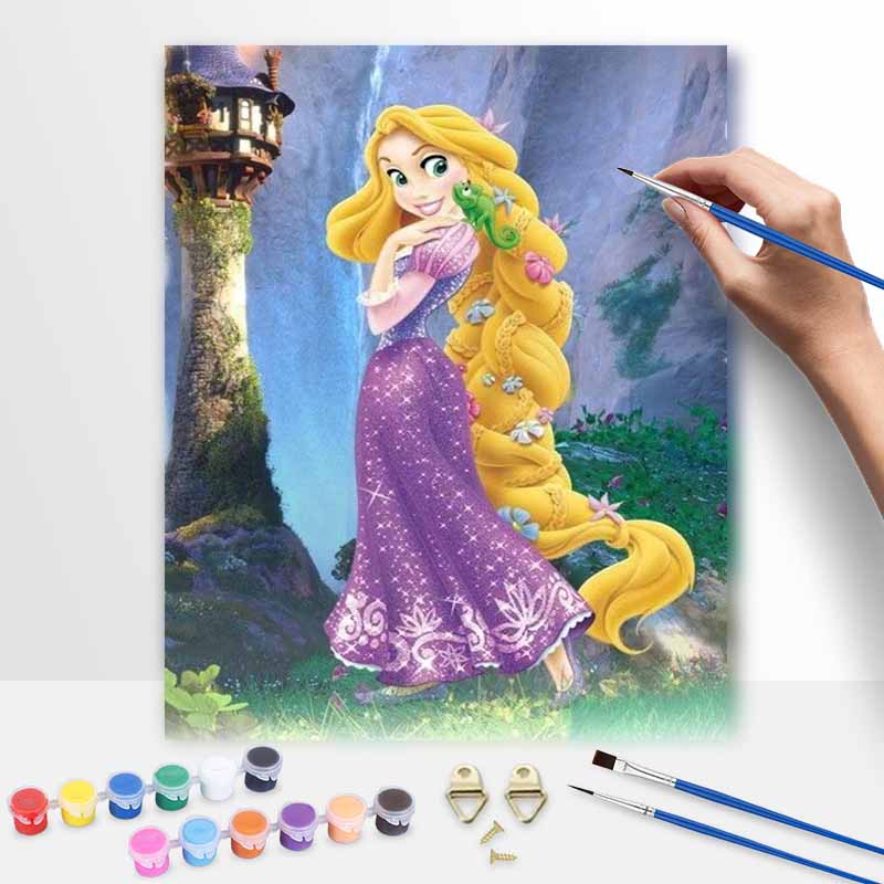 Disney DIY Rapunzel Oil Painting Art Painting Kit Home Wall Decor Handmade Gift for Princess Fans Paint by Numbers Canvas Wall Art Decor