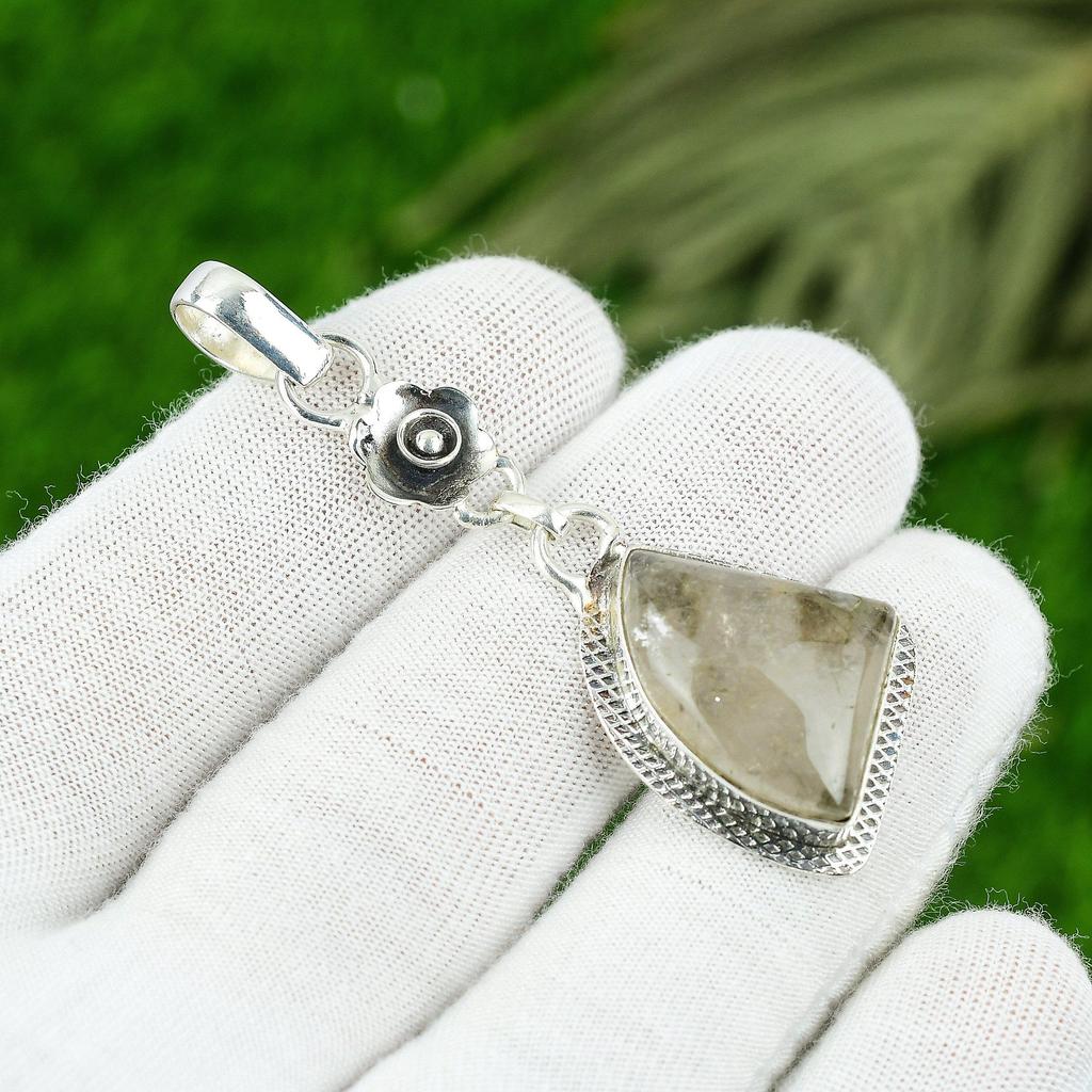 Natural Golden Rutile Gemstone Pendant 925 Sterling Silver Indian Jewelry