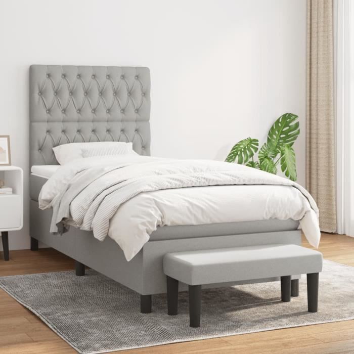 3136805 vidaXL Divan Bed with Mattress Light Grey 90x200 Cm Fabric