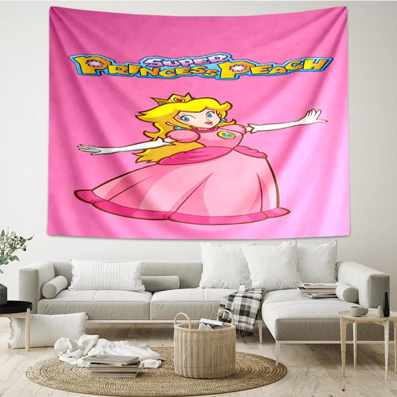 Princess Peach Print Tapestry, Backdrop, Easy Setup, Ideal for Bedroom, Office & Living Room, with Aesthetic Wall Hanging Decor.