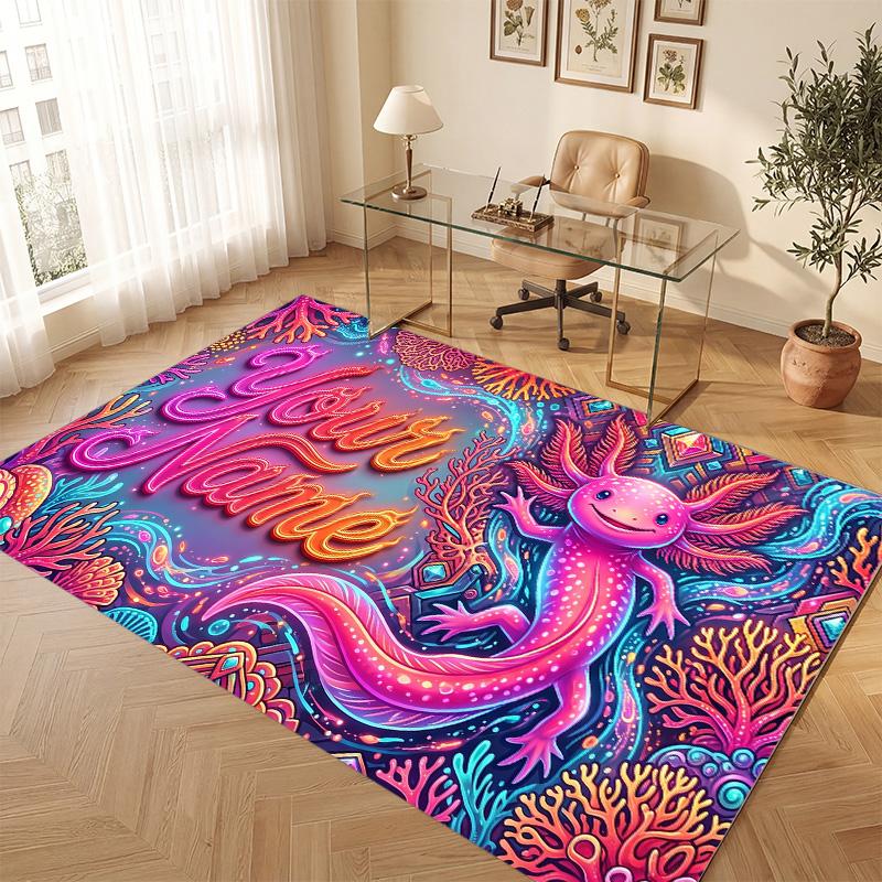 Underwater Fish Theme Soft Crystal Velvet Rug Custom Name & Text Print Non Slip Floor Rug for Bedroom Living Room