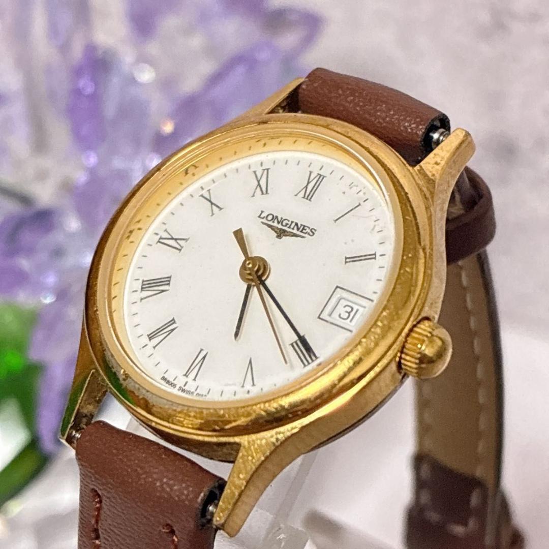 Used LONGINES Watch White Dial Roman Quartz 3 Hand Gold