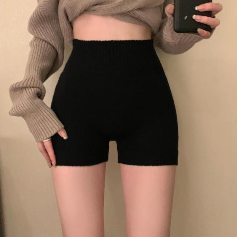 2025 Varm midje Kort leggings Ullstrikkede shorts Dame Vår Høst Tykk Høy midje Sømløs Genser Kort Leggings Beskytter Personvern