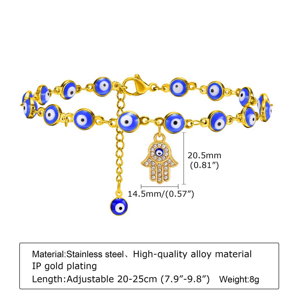 Vnox Vintage Evil Eye Anklets For Women,Religious Metal Enamel Beads Chain Bracelets Ankle Chain, Adjustable Steel Foot Jewelry