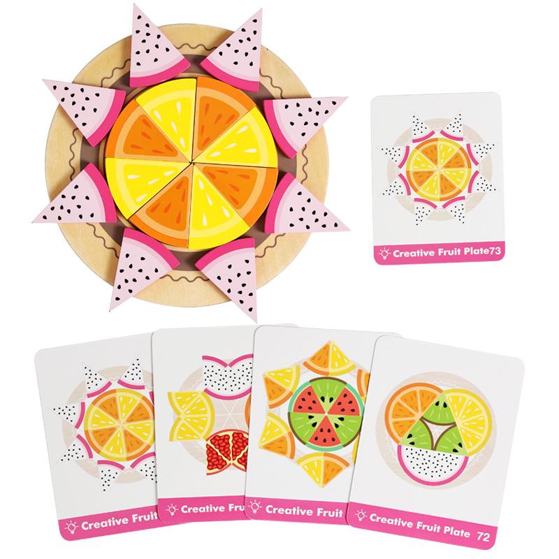 Montessori Wooden Toys 3D Jigsaw Puzzle Tangram Math Toys Baby Hand Grasp Board Shape Match Puzzle Educational Fruit vegetable
