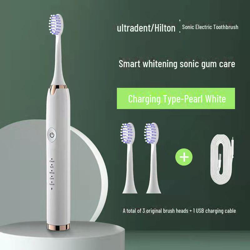 

Hilton Sonic USB перезаряжаемая водонепроницаемая электрическая зубная щетка для взрослых Upgrade, Rechargeable, 3 Brush Heads белый