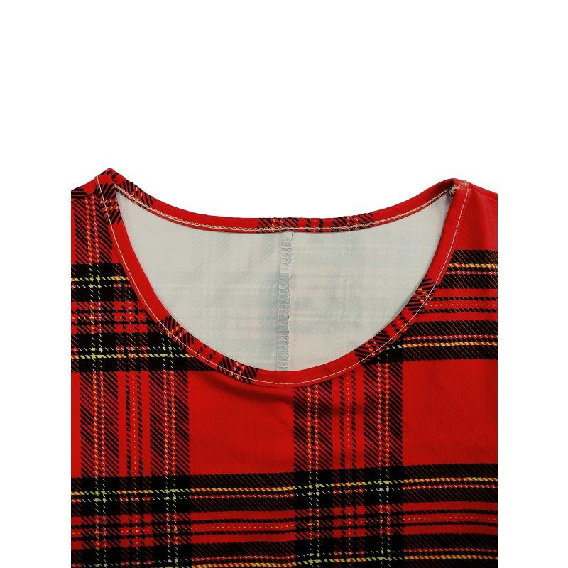 Women's Cute Red Plaid Long Sleeve Dress, Christmas - Vibe Swing Mini Dress, Super Comfy for Holiday Parties & Daily Wear