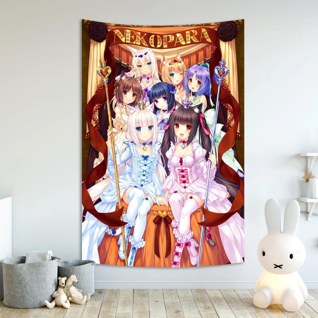 Anime Nekoparas Wall Tapestry Kawaii Background Cloth Wall Decoration Psychedelic Girls Dormitory Pink Room Banner