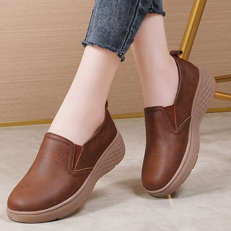 Slip-on Women Loafers PU Leather Waterproof Casual Shoes Non-slip Walking Shoes White Nurse Shoes