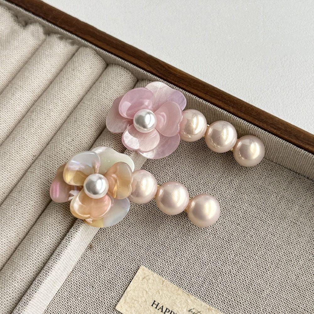Sweet Camellia Pearl Side Clip Korean Style Duckbill Clip Lovely Flower Hair Clip Girls/lady