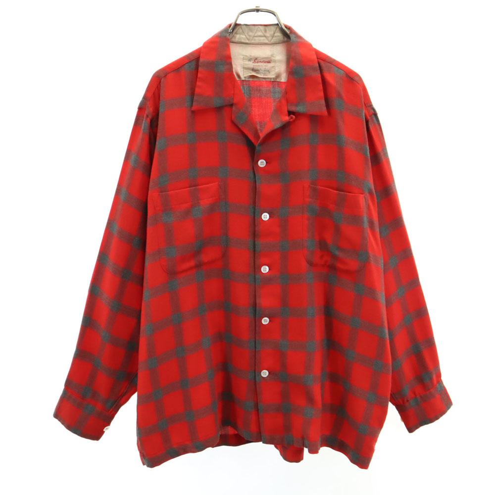 

Lanerossi 50s 60s Vintage Box Silhouette Check Pattern Long sleeve Open collar shirt Men s Used