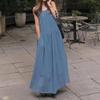 Summer Beach Party Dress Women Casual Sleeveless A Line Swing Dress Round Neck Solid Color