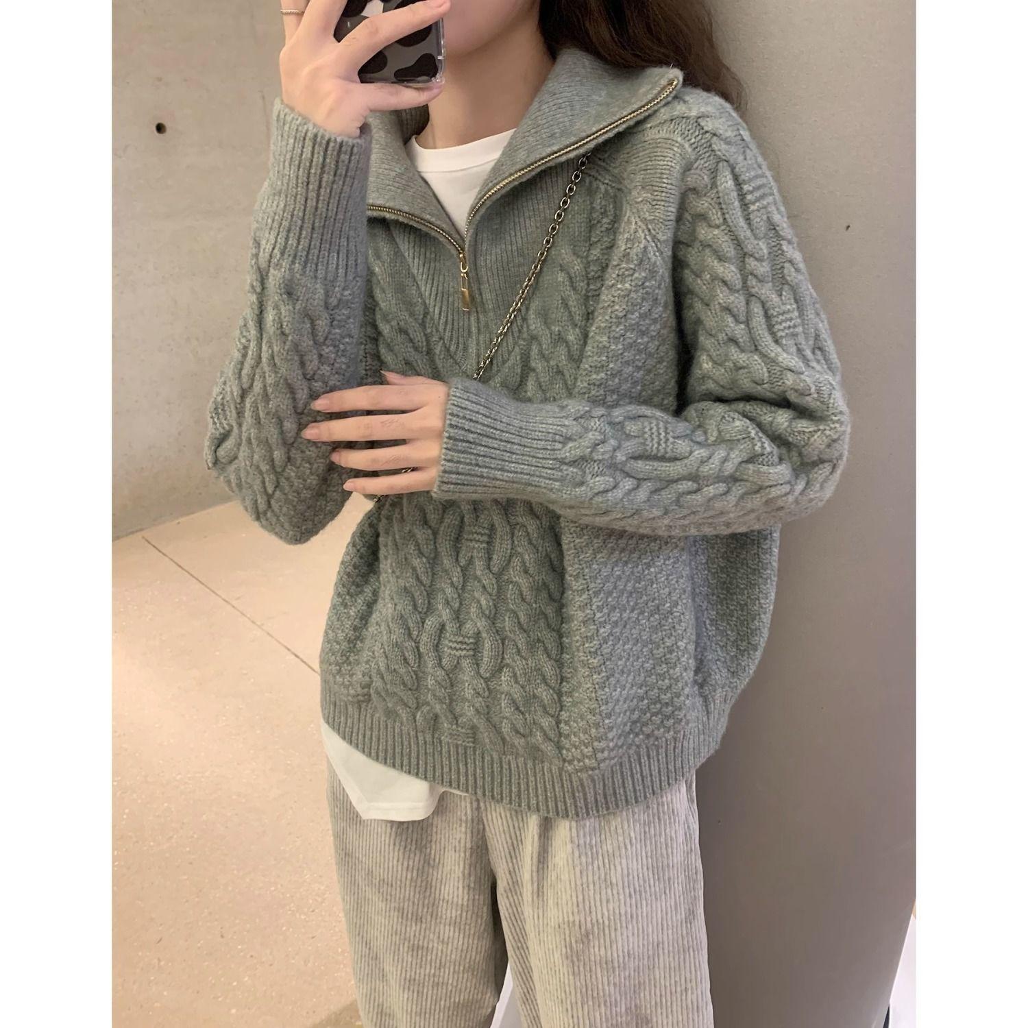

Fashion turtleneck zipper new sweater women s wear loose and versatile winter lazy wind thickened S [recommended within 47.5kg]