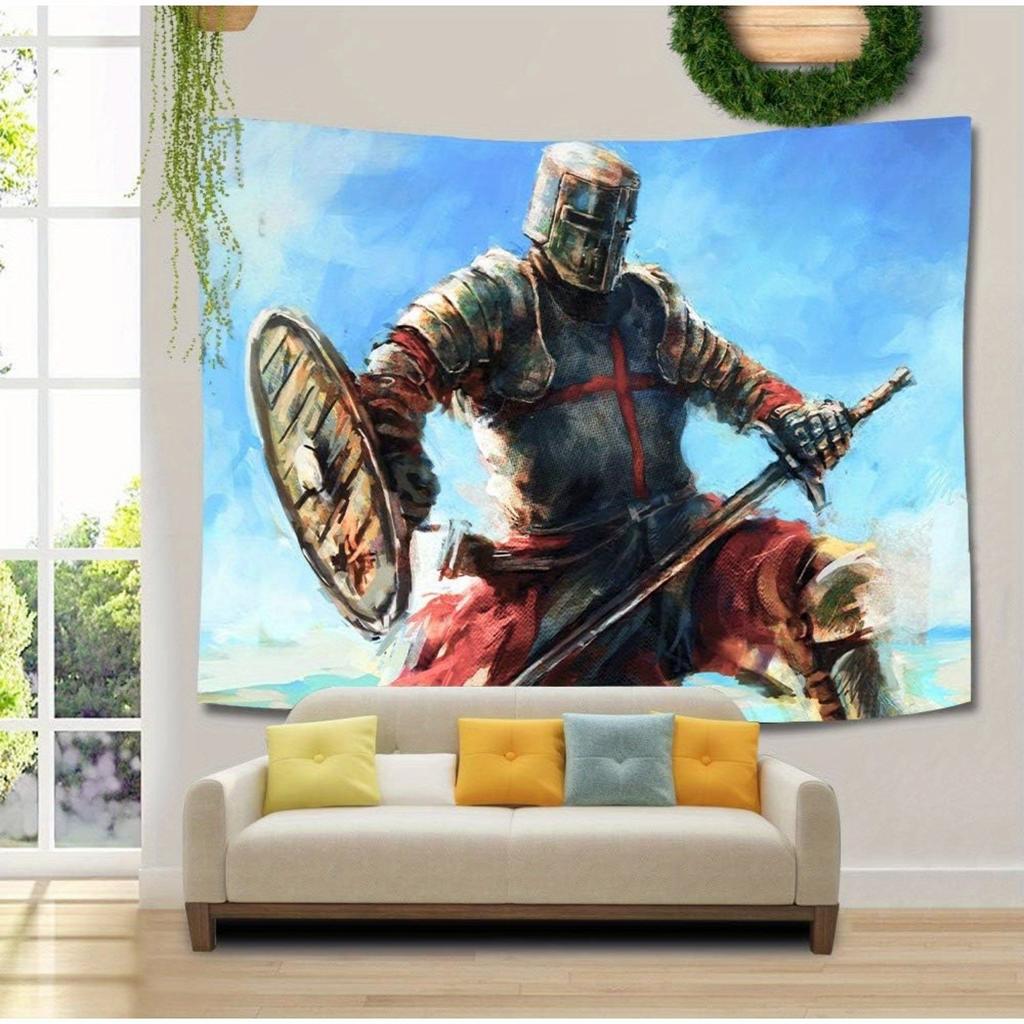 Knight Tapestry Medieval Warrior Wall Art for Bedroom or Living Room Large Decorative Hanging Add Historical Charm
