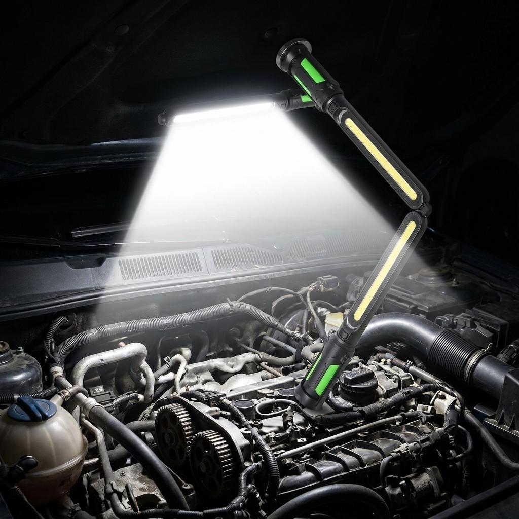 Portable LED Work Light Rechargeable Inspection Lamp Handheld Magnetic Base Adjustable Brightness for Auto Repair Maintenance and Emergency Use