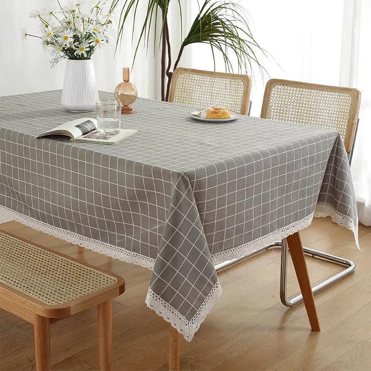 Tablecloth Plaid Lace Pastoral Student Writing Desk Cloth Nordic Simple Rectangle Banquet Party Decorative Table  Dustproof