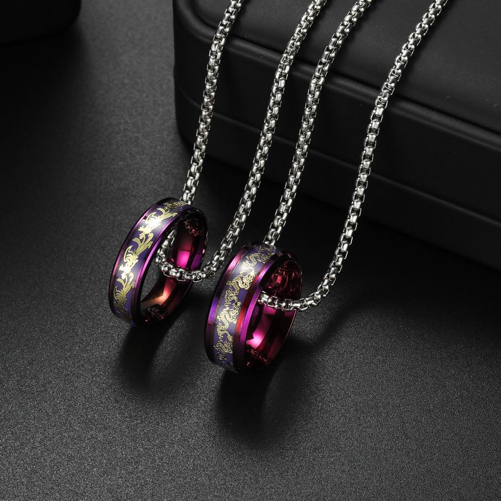 Fashion Purple Dragon Phoenix Stainless Steel Couple Rings Inlay Purple Carbon Fiber For Men Women Wedding Jewelry