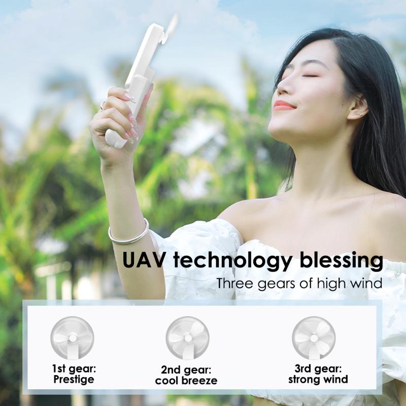 Mini Fan 3 IN 1 Rechargeable Hand Fan Foldable Small Fan with Power Bank Function 2000mAh Cooling Fan