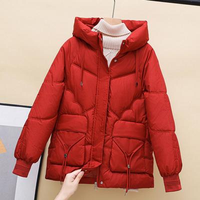 Winter Down Coat Thickened Padded Hooded Pockets Zipper Closure with Drawstring And Pockets